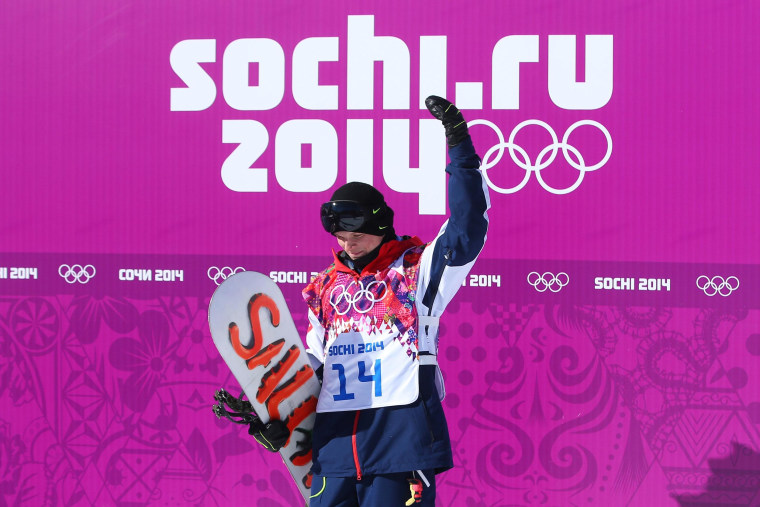 Image: Jamie Nicholls of Great Britain reacts after receiving his score in his first run during the Snowboard Men's Slopestyle Final