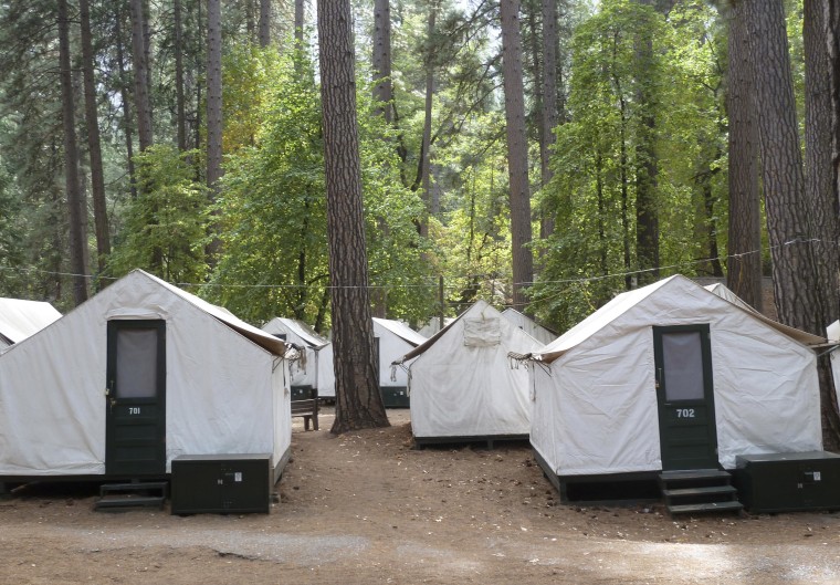 Image: A view of the locked tents in the Curry Village section of Yosemite National Park in California