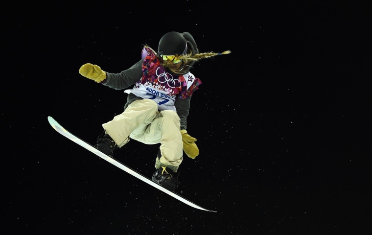 Hannah Teter of the U.S. performs a jump during the women's snowboard halfpipe finals at the 2014 Sochi Winter Olympic Games in Rosa Khutor Feb. 12.