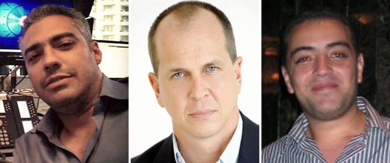 Image: Al Jazeera journalists (from left) Mohammed Fahmy, Peter Greste and Baher Mohamed have been detained by Egyptian authorities since their arrest at a Cairo hotel on December 29, 2013.