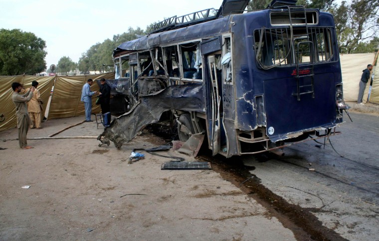 Image: Suicide attack targeting police bus in Karachi, Pakistan, on Thursday