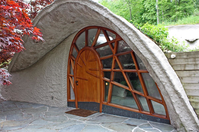 The front door of the Mushroom House was created by artist and sculptor Wendell Castle.