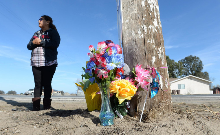 Blanca Amezola, a friend of the family that was killed near Riverdale, stopped by the accident site at the corner of 22nd Ave. and Excelsior Ave. on Feb. 16 to view the shrine of flowers and photos placed there.