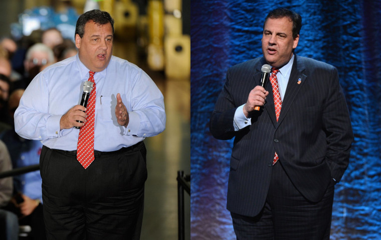 Image Chris Christie in October 2012, left, and January 2014, right.