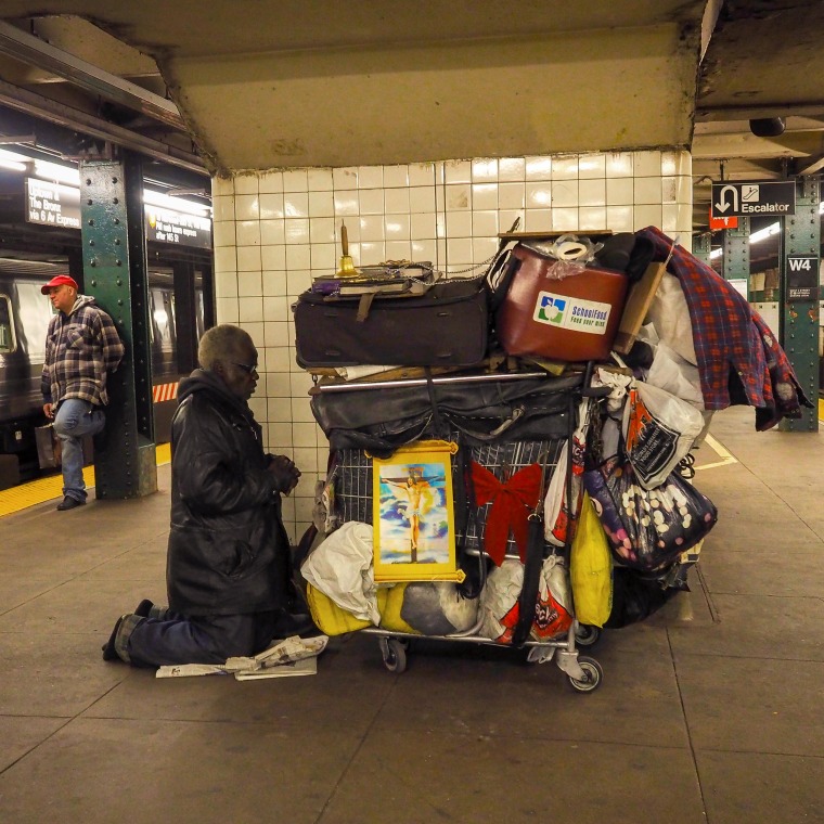Image: Homeless take shelter in Penn Station, New York