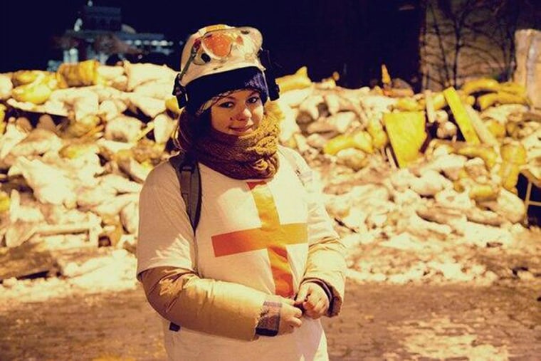 Image: Olesya Zhukovska, 21, was struck by a bullet in Kiev on Thursday