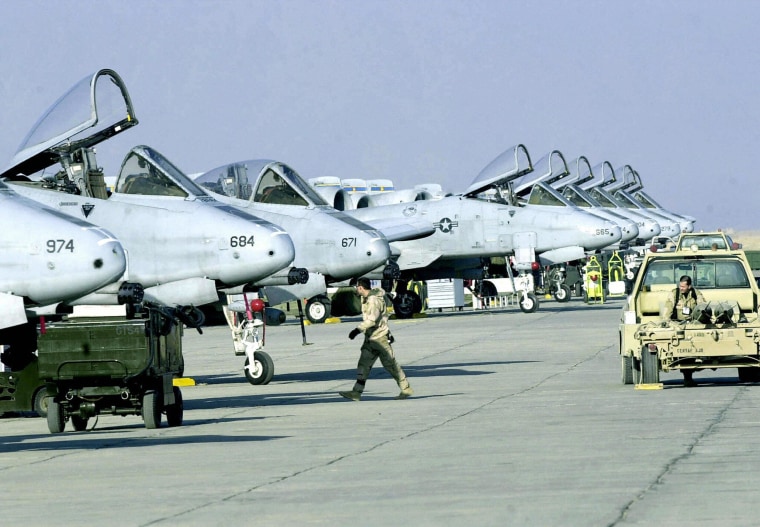 US Air Force A-10 fighters stand in line