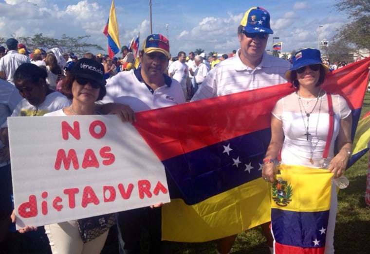 Thousands of Venezuelan-Americans who support the opposition in Venezuela gathered in Doral, Fla., on Feb. 22, 2014 in what they called the "S.O.S. Venezuela" rally at the J.C. Bermudez park.
