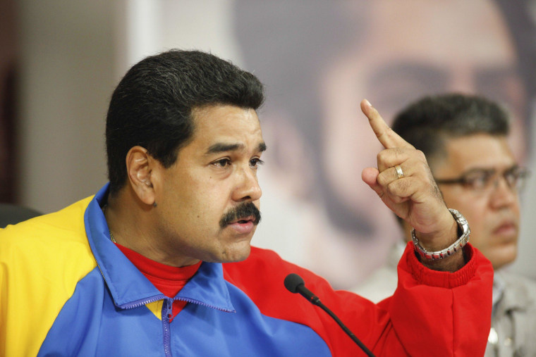 Venezuela's President Nicolas Maduro speaks during a national broadcast at Miraflores Palace in Caracas, February 16, 2014. On February 24 Maduro announced he plans to name a new ambassador to the U.S.   

