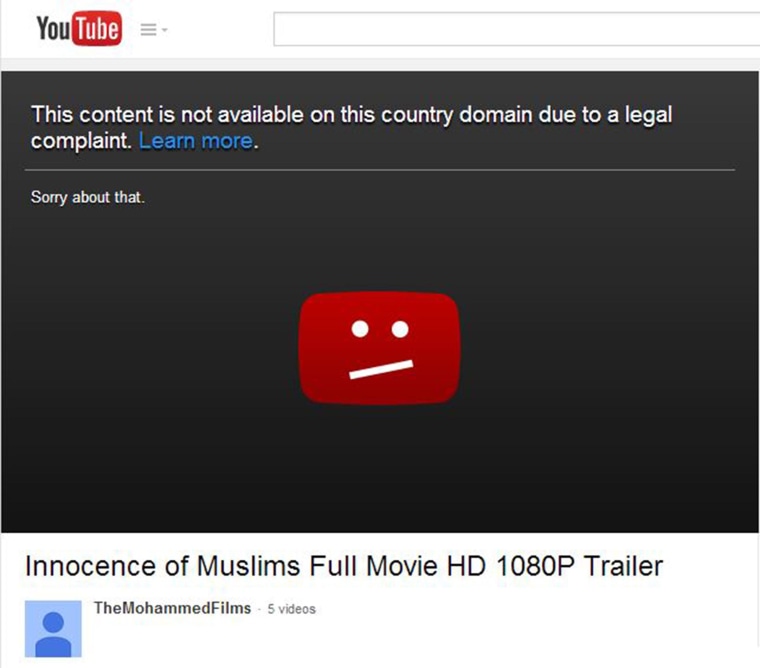 Image: Innocence of Muslims page on YouTube