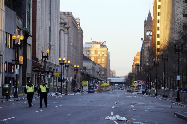 IMAGE: Police patrol Boston Marathon bombing scene