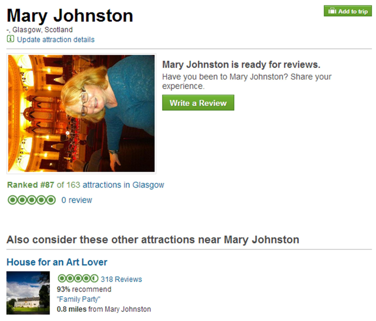 Image: Mary Johnston's page on Trip Advisor