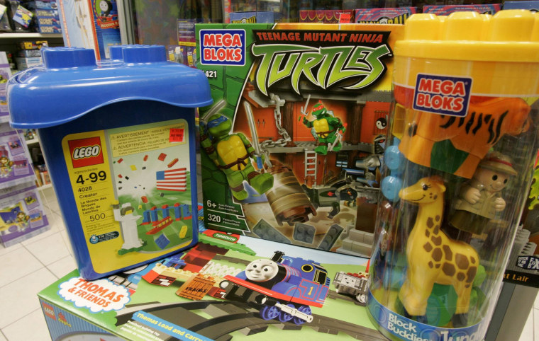 Mega Bloks and Lego toys are pictured in store in Toronto