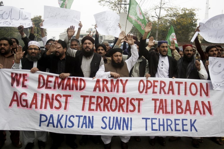Image: Anti-Taliban protesters in Lahore, Pakistan, on Friday