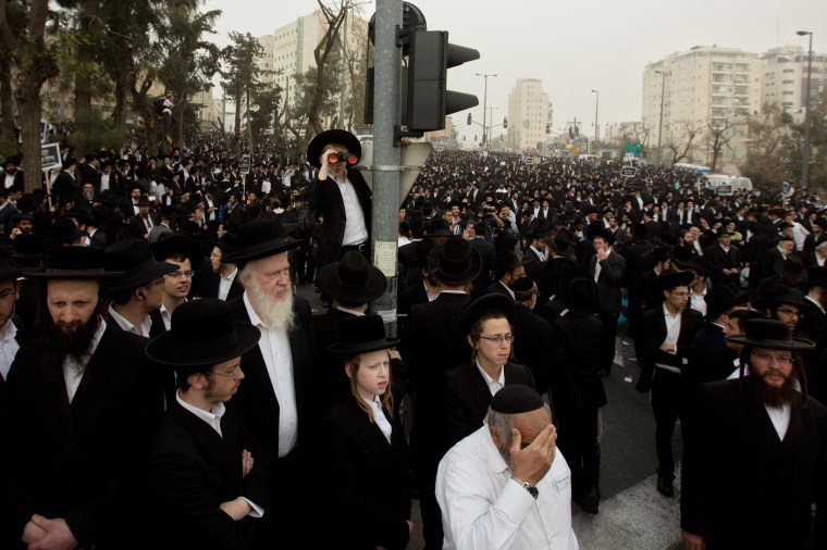 Image: Ultra-Orthodox Jewish men participate in a rally in Jerusalem