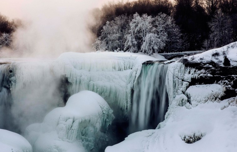 Image: A partially frozen Niagara Falls is seen on the American side during sub freezing temperatures in Niagara Falls