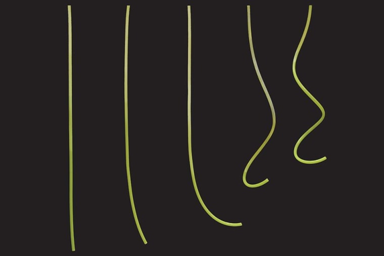 Shown here are the flexible segments of tubing that James Miller made with varying degrees of curliness. These were used for the lab experiment portions of the research.