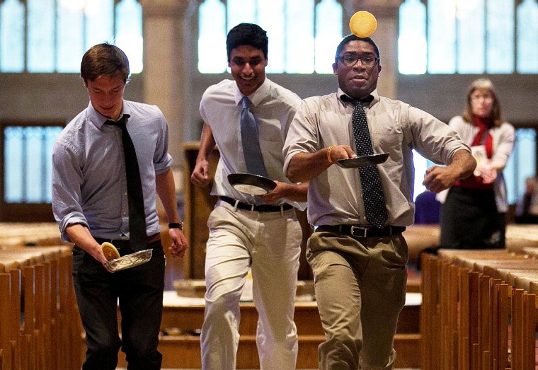 Image: The National Cathedral Holds Its Annual Mardi Gras Pancake Race