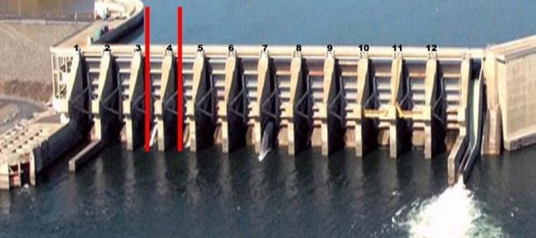 IMAGE: Photo showing Wanapum Dam spillway pier with crack