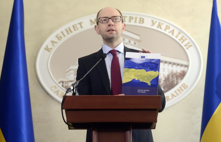Image: Ukrainian Prime Minister Arseny Yatseniuk attends a news conference at the Ukrainian cabinet of ministers building in Kiev