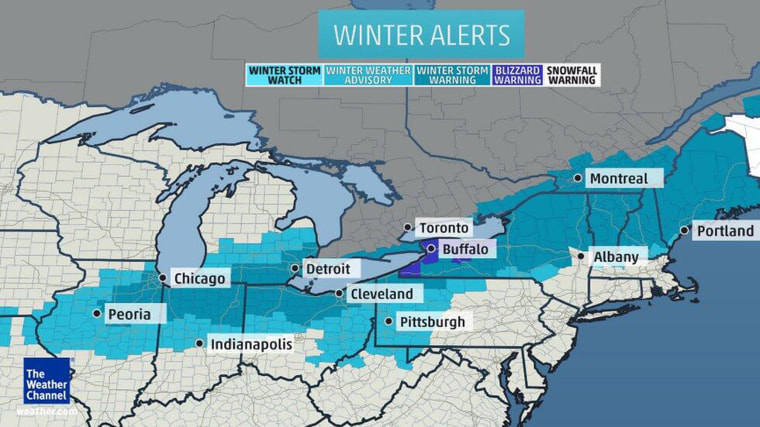 Winter weather warnings across the Midwest and Northeast.