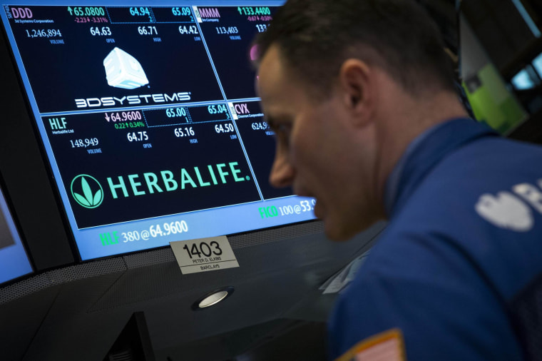 Image: Herbalife ticker is seen at the post where its stock is traded on the floor of the New York Stock Exchange