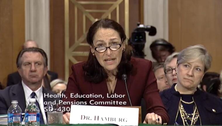 Dr. Margaret Hamburg appearing before a Senate committee on Thursday.