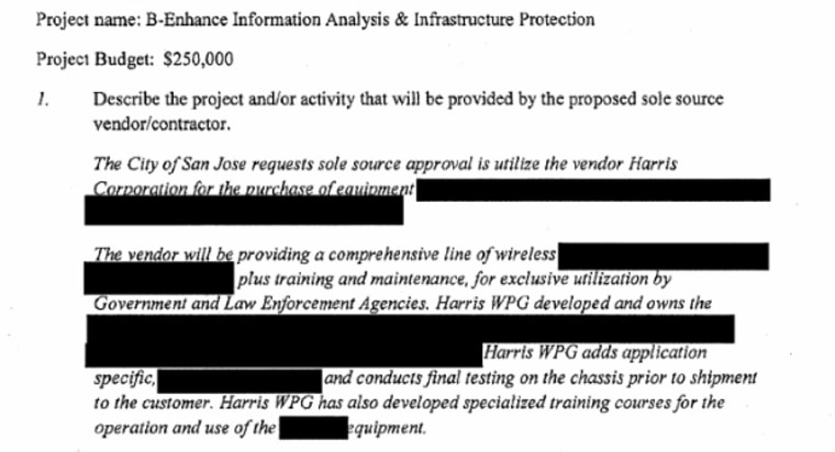 A heavily-redacted San Jose Police requisition document shows how little information has been made available on this type of surveillance equipment.
