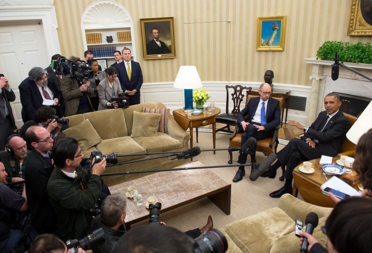 Image: President Barack Obama meets with Ukrainian Prime Minister Arseniy Yatsenyuk.