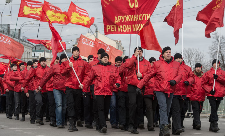 Image: Pro-Kremlin activists march in Moscow