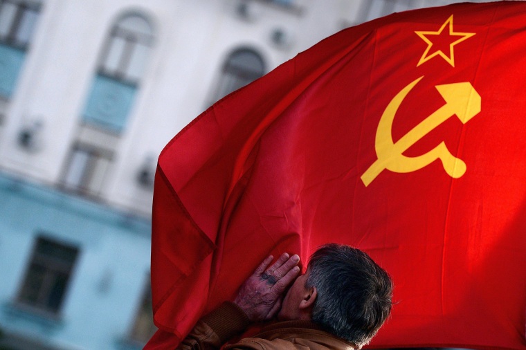 After the Vote Crimeans Raise Soviet Flag