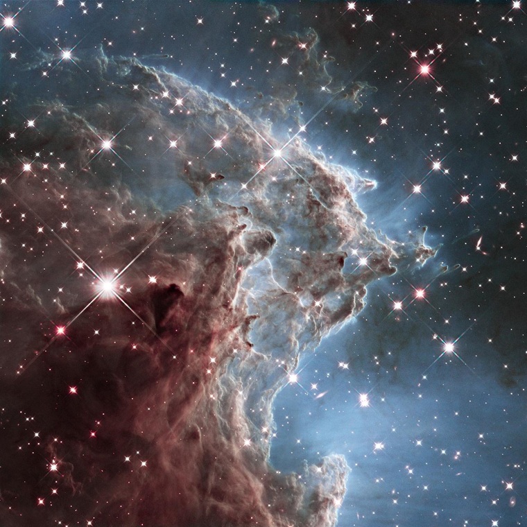 This composite infrared image shows a small section of the Monkey Head Nebula, as seen by the Hubble Space Telescope's Wide Field Camera 3 during a series of exposures in February 2014.