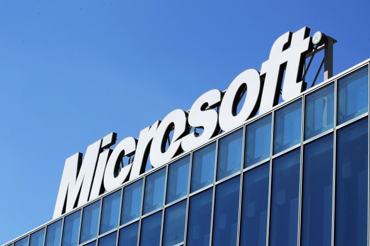 Image: The Microsoft logo is seen at their offices in Bucharest in this file photo
