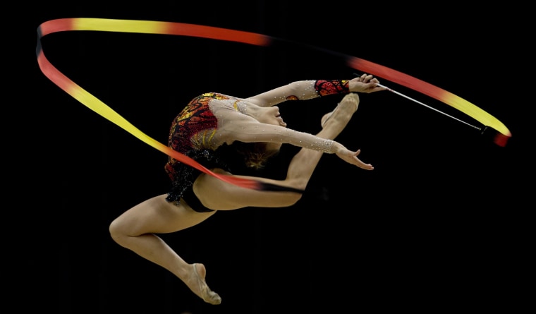 Image: Argentine Evelyn Mast competes in the X South American Games (Odesur) rhythmic gymnastics competition in Santiago, Chile