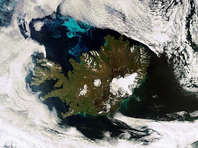 This Envisat image shows us a very rare, cloud-free view of Iceland. This image was acquired on July 21, 2010.