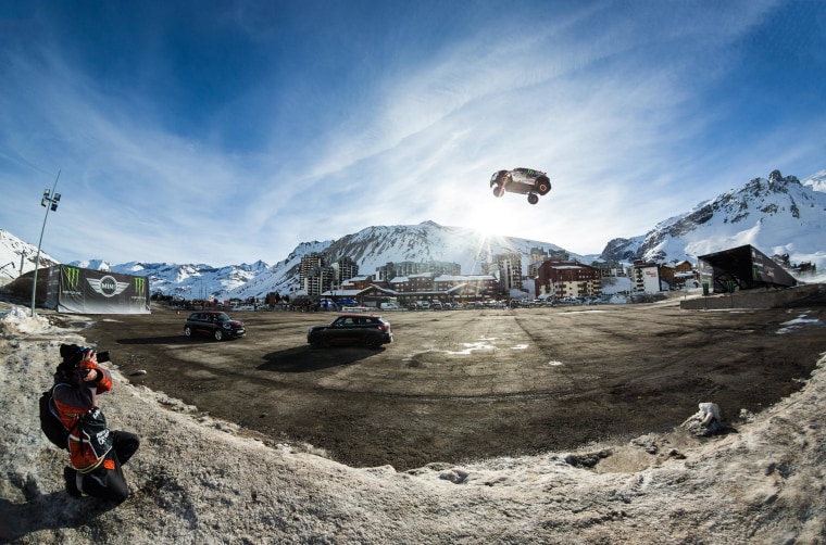 French rally driver Guerlain Chicherit attempted the Guinness World Record for the longest car jump on Tuesday in Tignes, France but crashed in the process.
