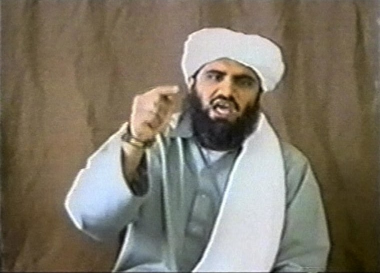 Image: A man identified as Suleiman Abu Ghaith appears in this still image taken from an undated video address.