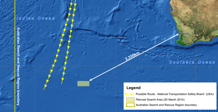 Image: A map of the cumulative search efforts by the Australian Maritime Safety Authority released on March 20, 2014.