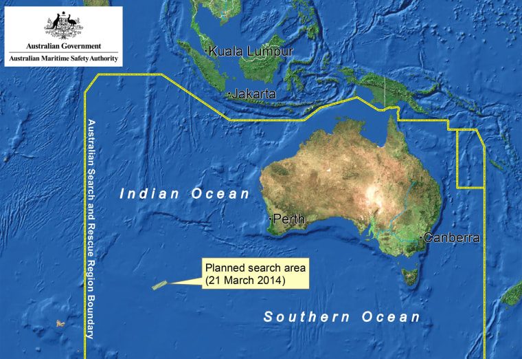 Image: A map shows the planned search area for March 21 for the missing Malaysia Airlines flight MH370.