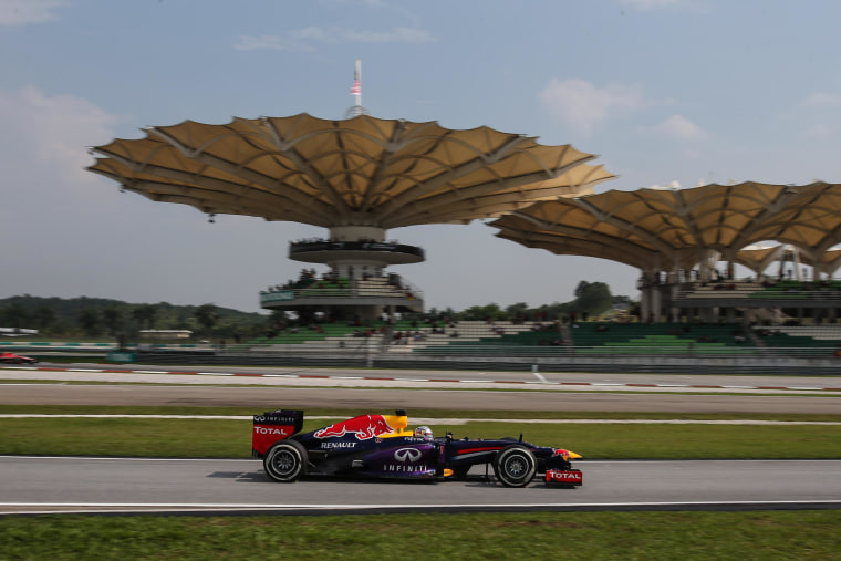 Sebastian Vettel of Infiniti Red Bull Racing during  Round 2 at Sepang International Circuit, Kuala Lumpur, Malaysia on March 23.