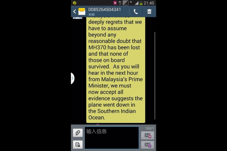 China families receive text message from Malaysia Airlines
