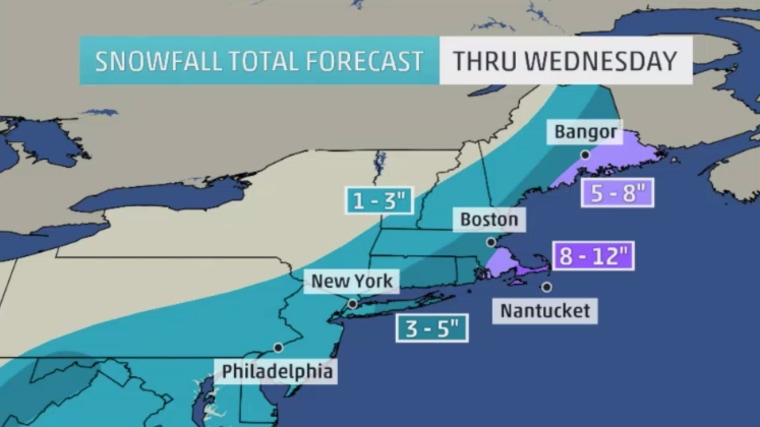 IMAGE: Map of projected snowfall totals Tuesday and Wednesday