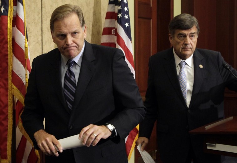 Image: Reps. Mike Rogers and Dutch Ruppersberger hold a news conference on Huawei and ZTE in Washington