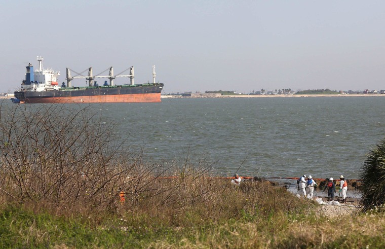 Image: Cleanup Continues For Oil Spill In Crucial Houston Ship Channel