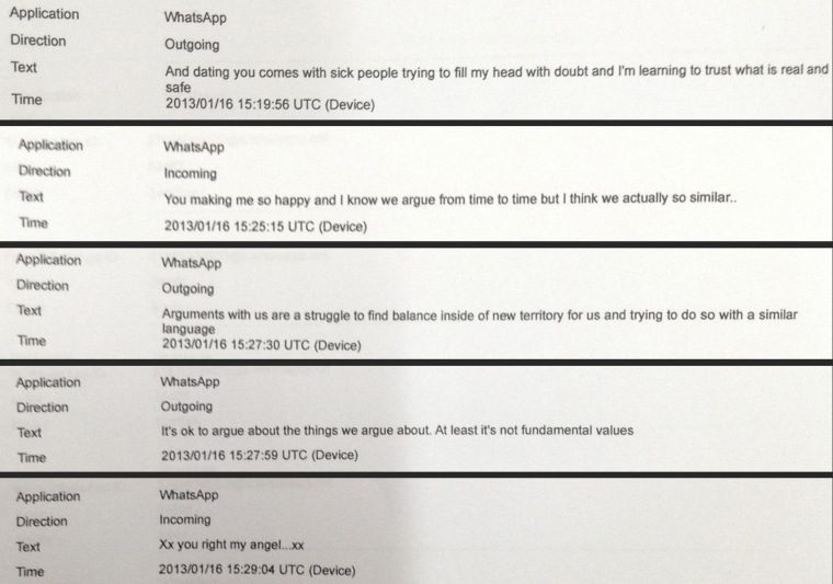 A combination of text message exchanges between Oscar Pistorius (incoming) and Reeva Steenkamp (outgoing).