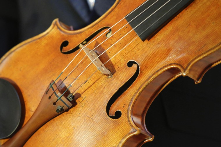 The 'Macdonald' Viola by Antonio Stradivari, made in 1719, is seen at Sotheby's gallery in New York,  March 27, 2014.