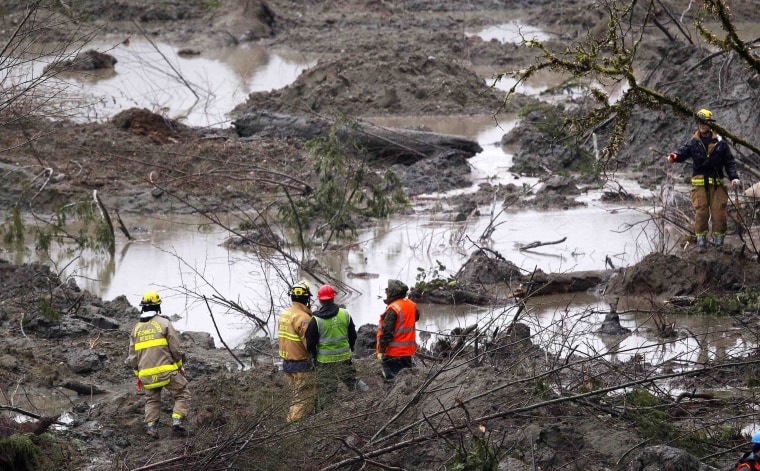 Image: Rescue workers search for victims of the mudslide in Oso