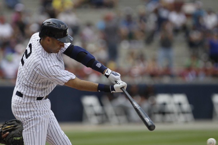 Image: New York Yankees' Jeter bats against Miami Marlins during first inning of exhibition game "Legend Series" honoring former New York Yankees player Mariano Rivera, at the Rod Carew Stadium in Panama City