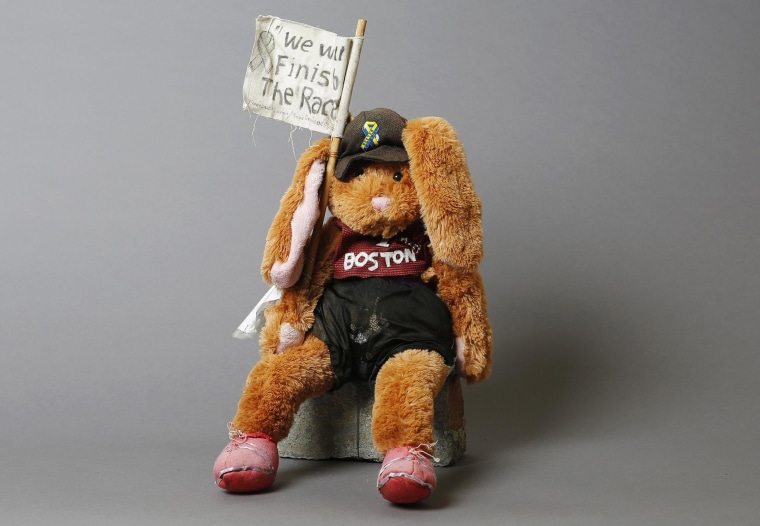 Image: A soft toy, an artifact saved from the makeshift Boston Marathon bombing memorial