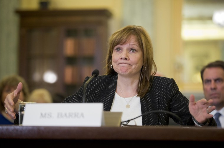 General Motors CEO Mary Barra at a Senate subcommittee hearing on Wednesday. She defended GM against charges of a coverup in the recall of 2.6 million cars with a defective ignition switch